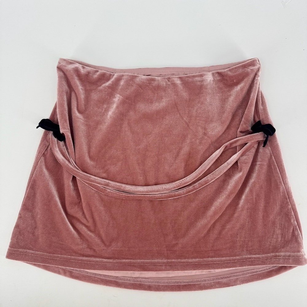 Zemeta Revolve Pick Up Micro Crushed Velvet Bow Straps Mini Skirt